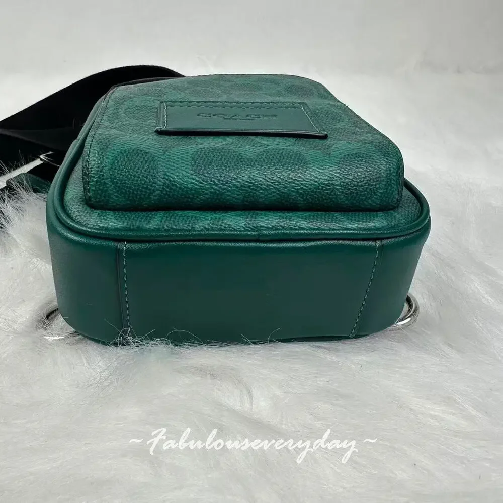 Coach Racer Sling Pack Signature Canvas With Charms/Silver/Sea Green CEB27 NWT